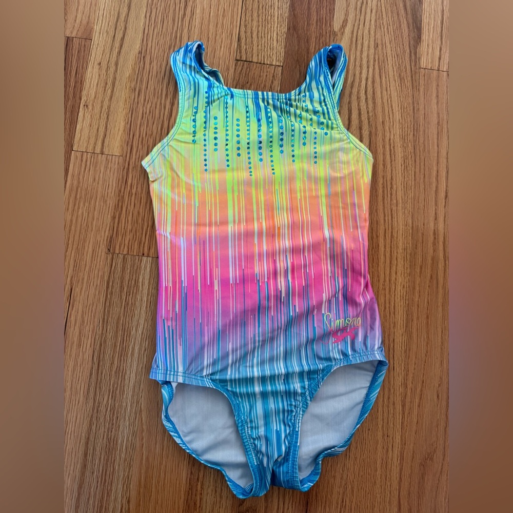 GK Elite Simone Rainbow Striped Leotard with spangles - CM